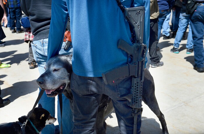 (Scott Sommerdorf | The Salt Lake Tribune)
A group calling themselves Citizens and Students For Liberty (SFL) gathered at the Utah State Capitol on Saturday to show their support for the Second Amendment, Saturday, April 14, 2018.