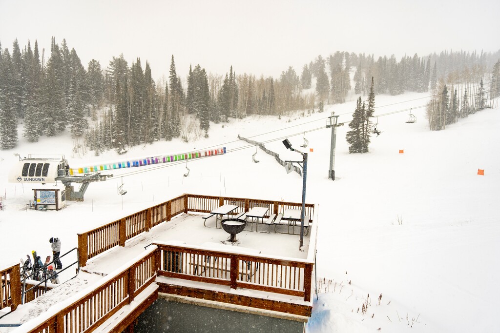 (Rick Egan | The Salt Lake Tribune) The Sundown Ski Lift at Powder Mountain Ski Resort, on Friday, December 8, 2023. Parking is available around the lift, but it will now cost $12 to park there and at all of Powder's lots on weekends and holidays during the ski season.