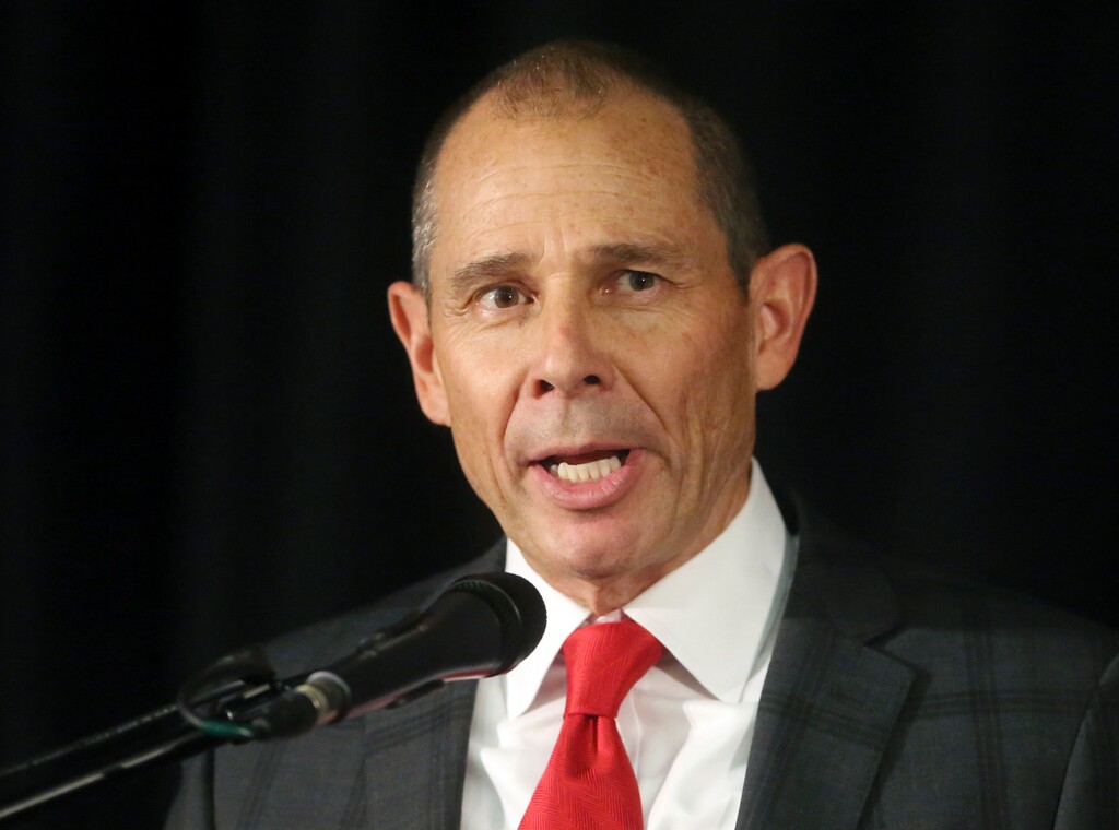 Republican candidate John Curtis speaks during a debate at the Utah Valley Convention Center Friday, July 28, 2017, in Provo, Utah. Republican candidates Chris Herrod, Tanner Ainge and Curtis, vying for the seat vacated by U.S. Rep. Jason Chaffetz, debated on topics ranging from healthcare to religious freedom. (AP Photo/Rick Bowmer)