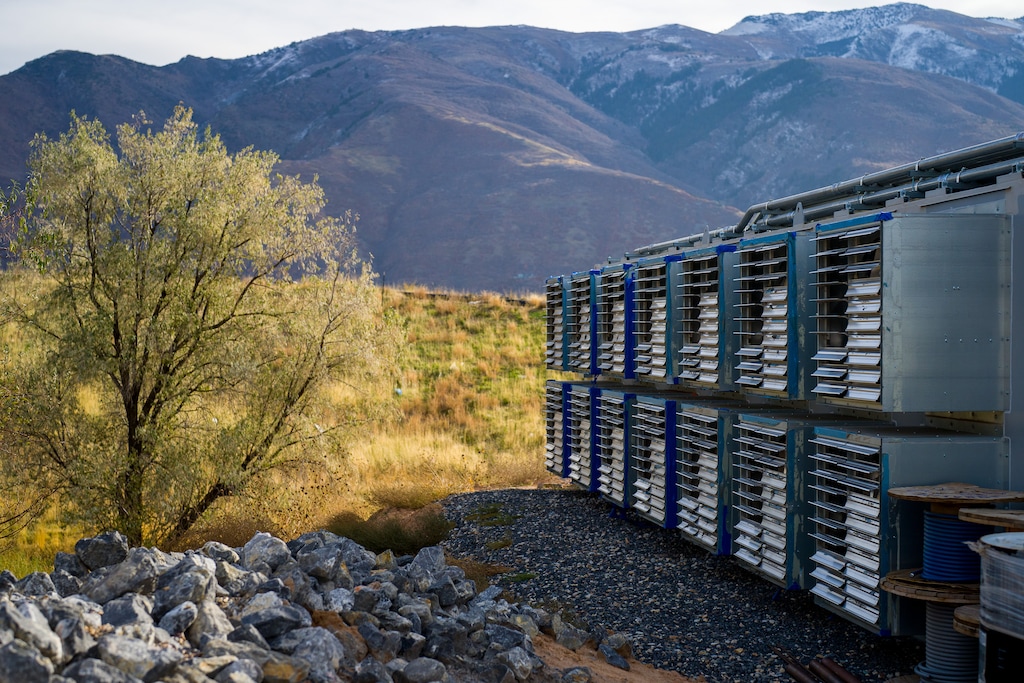 (Trent Nelson  |  The Salt Lake Tribune) Cooling fans for the data center of the Davis landfill’s Bitcoin mining site in Layton on Monday, Nov. 13, 2023.