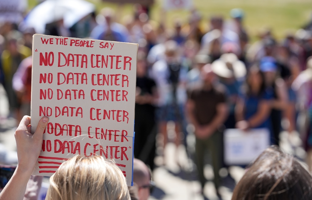 (Chris Samuels | The Salt Lake Tribune) People protest the Stratos data center project at the Capitol in Salt Lake City, Thursday, May 14, 2026.
