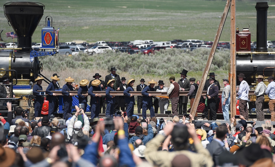 (Francisco Kjolseth  |  The Salt Lake Tribune)  Chinese and Irish immigrants are incorporated into the historic reenactment on Friday May 10, 2019, in celebration of the 150th anniversary of the completion of the transcontinental railroad at Promontory Summit where the two rails met back on May 10, 1869.