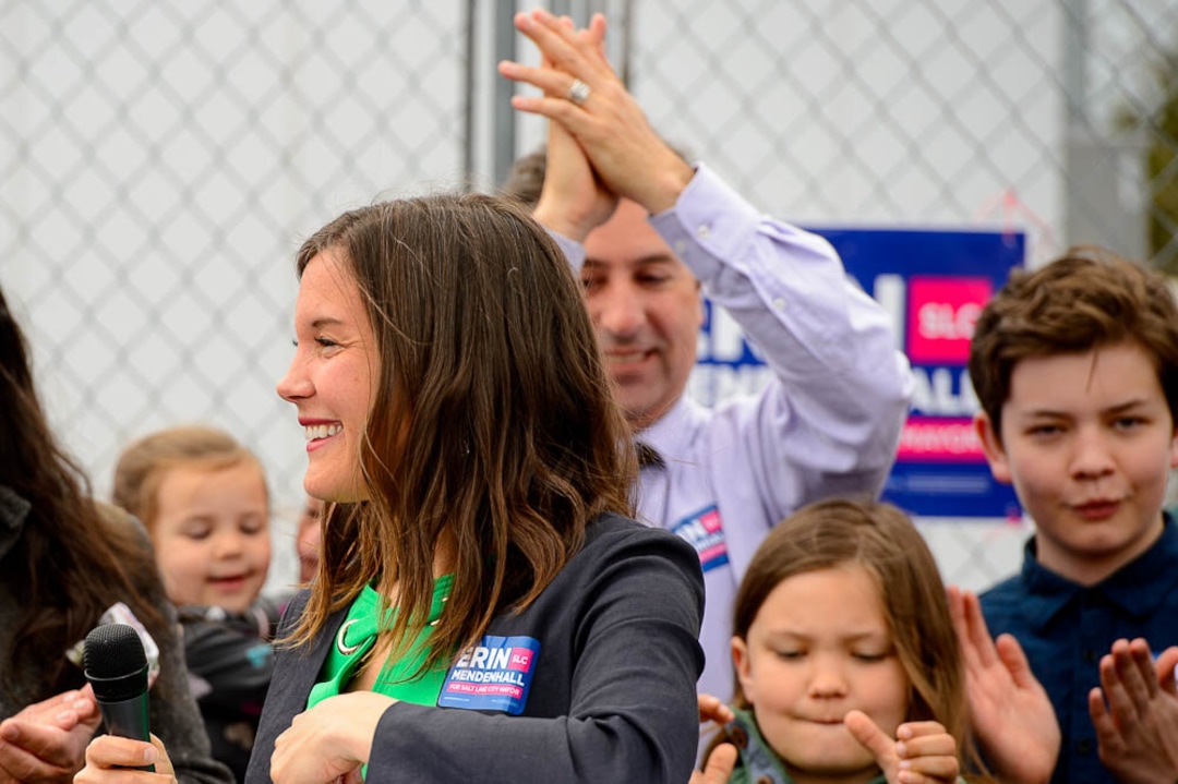 (Trent Nelson  |  The Salt Lake Tribune)  Salt Lake City Councilwoman Erin Mendenhall launches her campaign for mayor on Sunday April 14, 2019. She enters the race with six years of council experience serving the city’s Ballpark, Central City, Central 9th, East Liberty Park, Liberty Wells and Wasatch Hollow communities. She has a background in the nonprofit sector, working previously with the clean-air advocacy group Breathe Utah as its policy director and interim executive director.