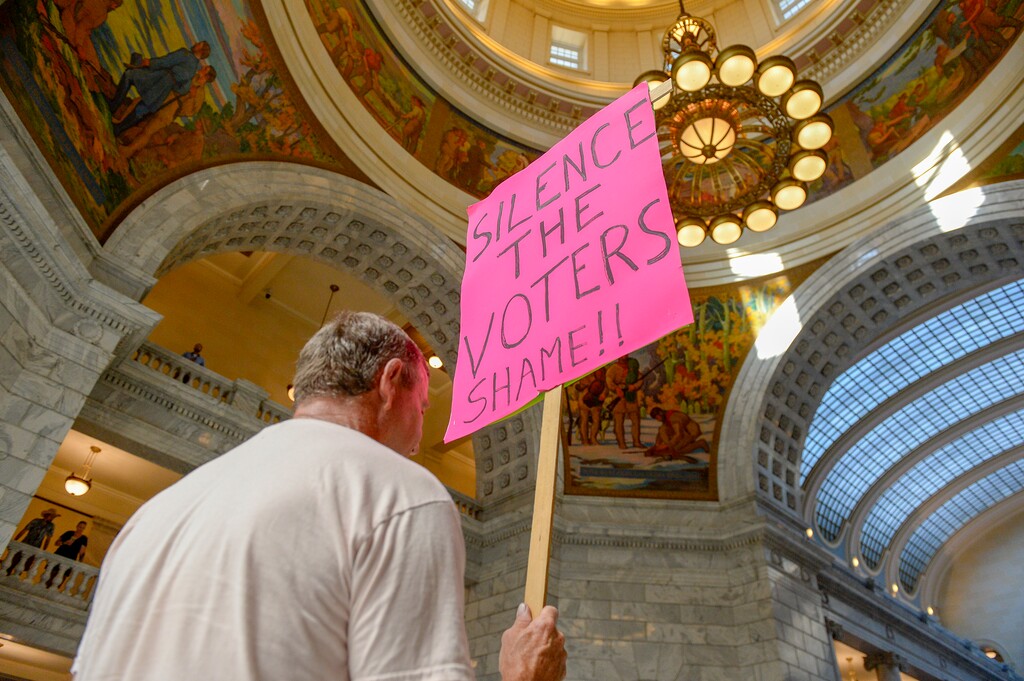 (Leah Hogsten | Tribune file photo) Eric Wilson rallies with supporters of full medicaid expansion at a rally August 1, 2019 at the Capitol. The percentage of Utah children without health insurance is rising, and a lack of Medicaid expansion is partially to blame.