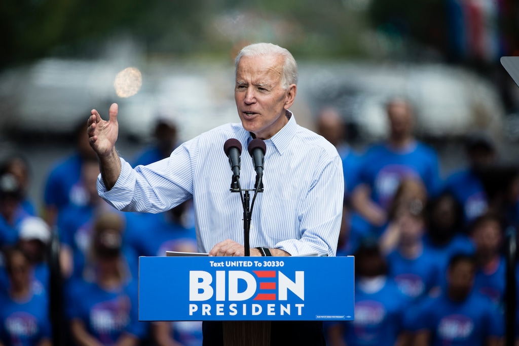 (Matt Rourke | AP file photo) Democratic presidential candidate and former Vice President Joe Biden speaks during a campaign rally at Eakins Oval in Philadelphia on Saturday, May 18, 2019.