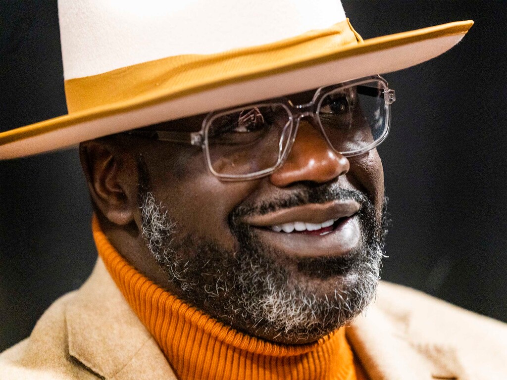 (Rick Egan | The Salt Lake Tribune)  Shaquille O'Neal talks to reporters before filming the TNT show Inside the NBA from the Complex in Salt Lake City, on Thursday, Feb. 16, 2023.