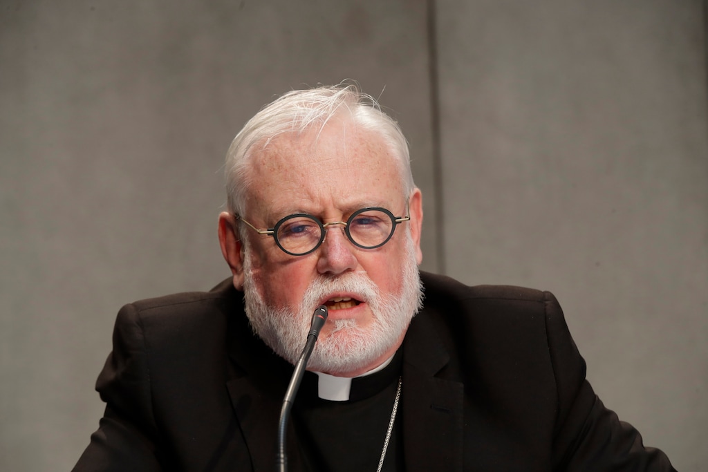 (Alessandra Tarantino | AP photo) Monsignor Paul Richard Gallagher speaks during a news conference to present a document on the fifth anniversary of Pope Francis' encyclical "Laudato si" (Praise Be) calling on the world to act to stop the human destruction of the planet, at the Vatican's press room, Thursday, June 18, 2020.