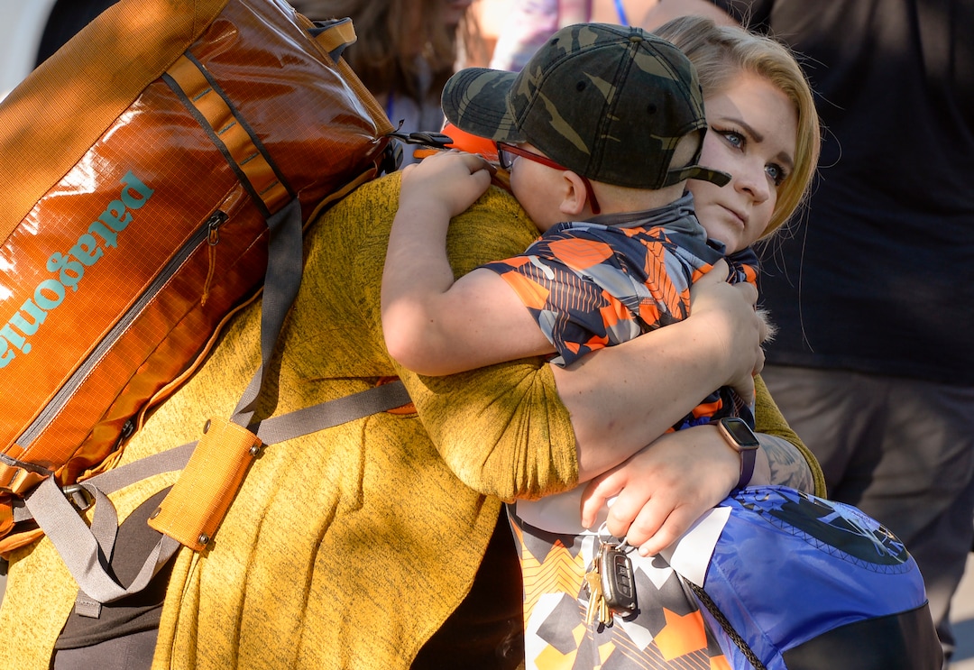 (Chris Samuels | The Salt Lake Tribune) Teal LaRoque hugs her son before leaving for Camp Hope, a camp run by the Salt Lake District Attorney’s office for kids who have been victims of violence, Monday, June 28, 2021.