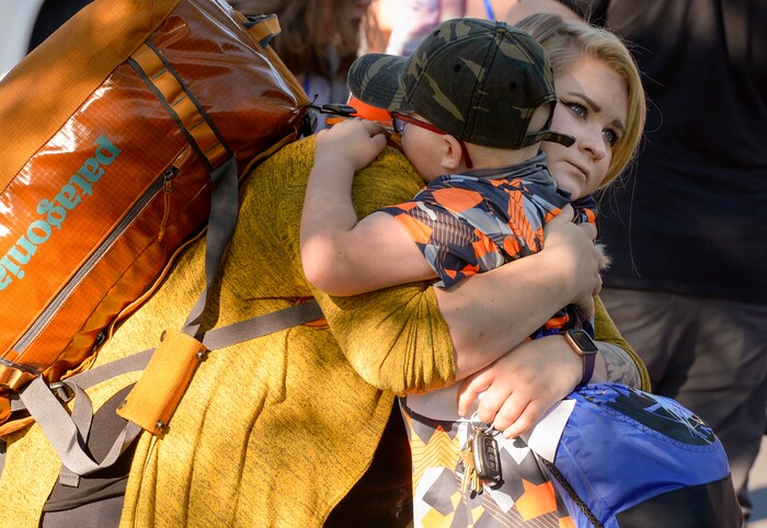 (Chris Samuels | The Salt Lake Tribune) Teal LaRoque hugs her son before leaving for Camp Hope, a camp run by the Salt Lake District Attorney’s office for kids who have been victims of violence, Monday, June 28, 2021.