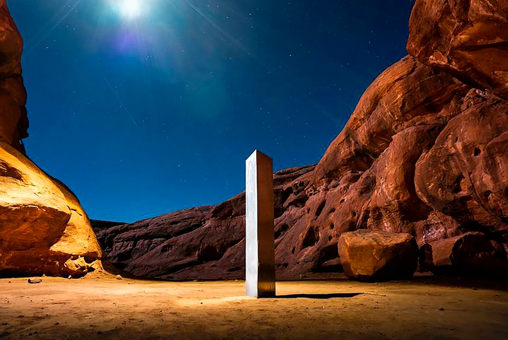 (Photo courtesy of Terrance Siemon via AP) A monolith that was placed in the redrock desert in San Juan County southeastern Utah.