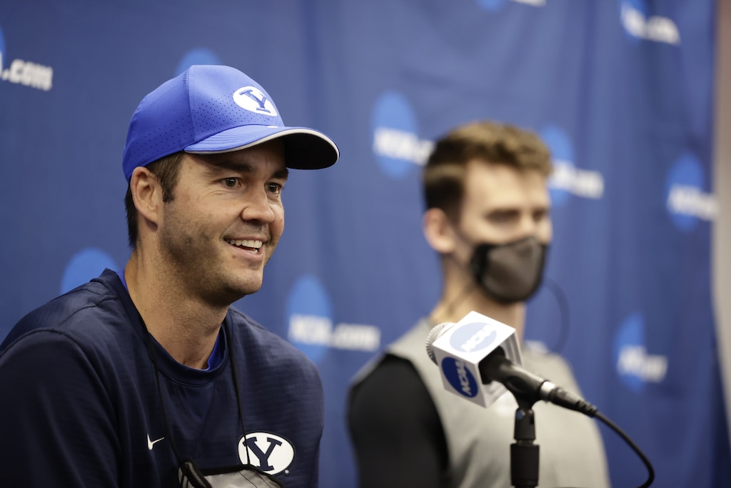 (BYU Photo) BYU men's volleyball coach Shawn Olmstead talks to the media during a NCAA Tournament press conference in Columbus, Ohio on Wednesday.