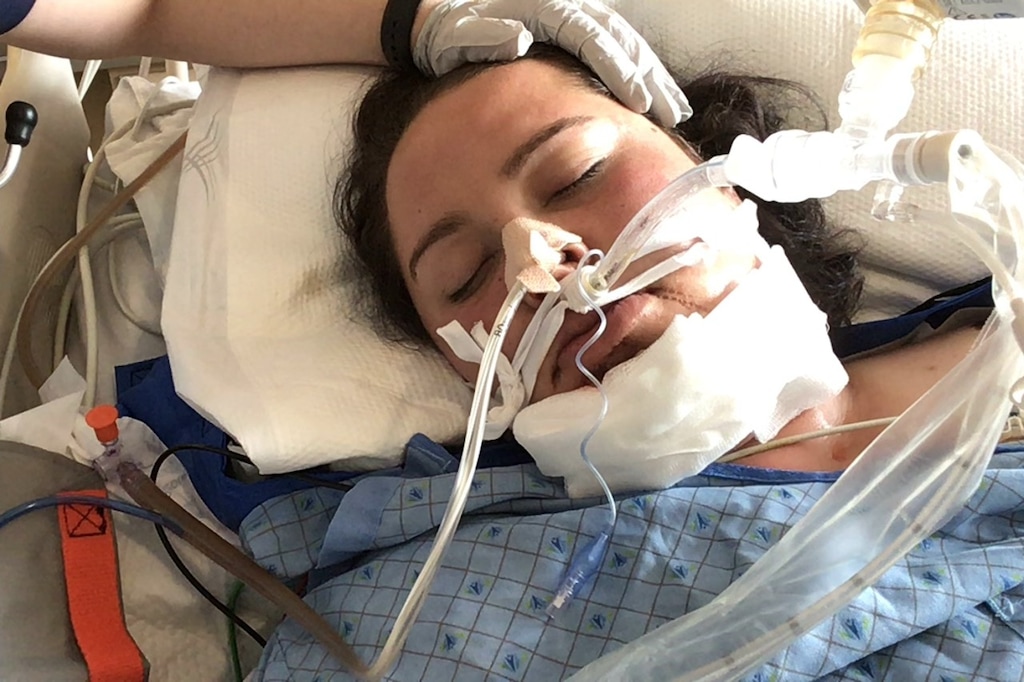 (Photo courtesy Dale and Laura Jones) Julia Jones rests in a hospital bed at Utah Valley Hospital after her family says she was shot by Orem police on Friday, May 8, 2020.