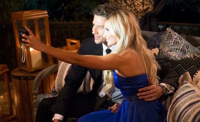 (Photo courtesy of Paul Hebert/ABC) Utahn Maquel Cooper takes a selfie with Bachelor” Arie Luyendyk Jr.