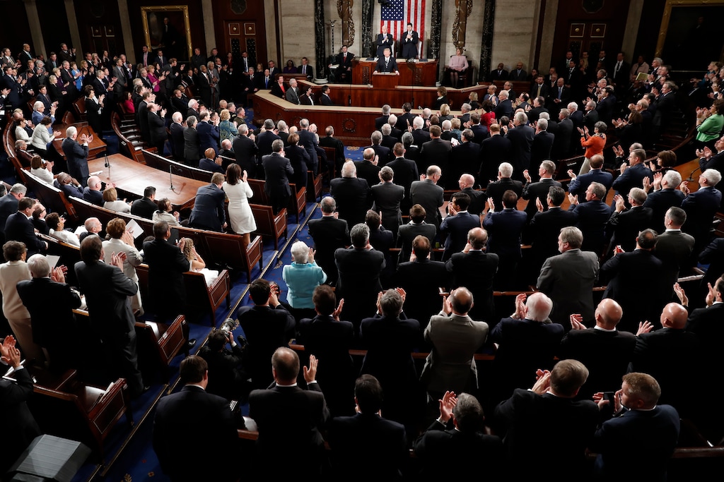 President Donald Trump is applauded as he addresses a joint session of Congress on Capitol Hill in Washington, Tuesday, Feb. 28, 2017. (AP Photo/Pablo Martinez Monsivais)