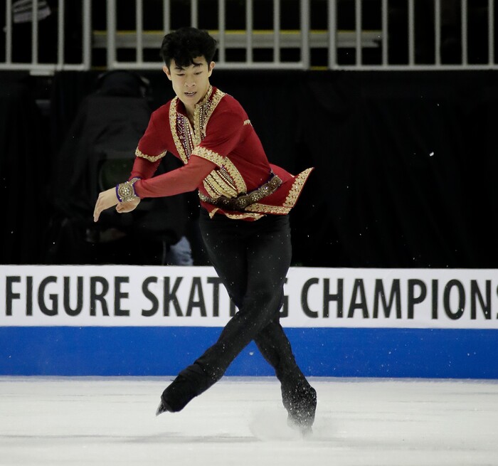 Nathan Chen performs during the men's free skate competition at the U.S. Figure Skating Championships, Sunday, Jan. 22, 2017, in Kansas City, Mo. (AP Photo/Charlie Riedel)