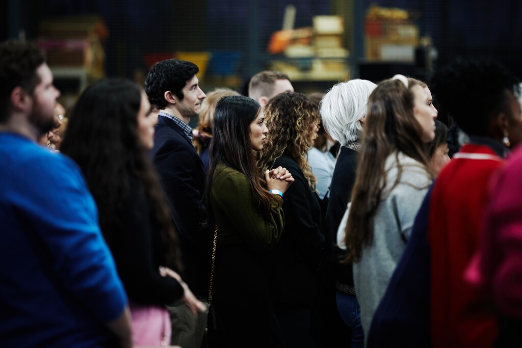 People wait for the arrival of Vice President Kamala Harris at a gathering for the “Fight for Reproductive Freedoms” tour on Jan. 22, 2024, near Waukesha, Wis. (Mustafa Hussain/The New York Times)