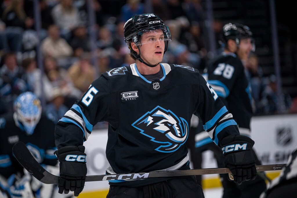 (Trent Nelson  |  The Salt Lake Tribune) Kailer Yamamoto as the Utah Mammoth host the Calgary Flames, NHL hockey in Salt Lake City on Wednesday, Oct. 15, 2025.