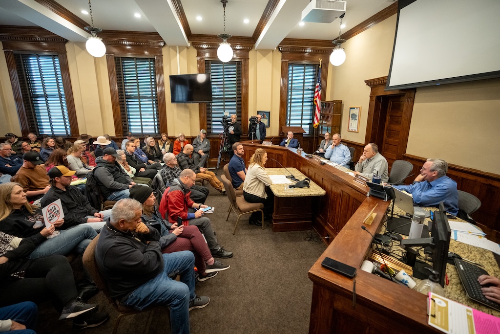 (Trent Nelson  |  The Salt Lake Tribune) Hilary Venable answers questions as the Box Elder County Commission meets on a MIDA and Kevin O'Leary data center project in Brigham City on Monday, April 27, 2026.