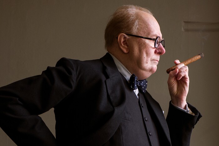 This image released by Focus Features shows Gary Oldman as Winston Churchill in a scene from "Darkest Hour." Oldman was nominated for an Oscar for best actor on Tuesday, Jan. 23, 2018. The 90th Oscars will air live on ABC on Sunday, March 4. (Jack English/Focus Features via AP)
