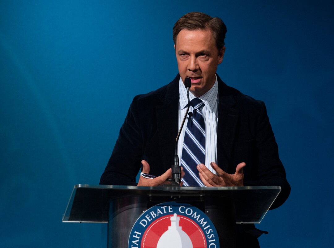 (Rick Egan  |  The Salt Lake Tribune)   Kael Weston (D), speaks during the 2nd Congressional District debate between J. Robert Latham (L), Chris Stewart (R) and Kael Weston (D), at KSL Studio in Salt Lake City, on Monday, October 19, 2020