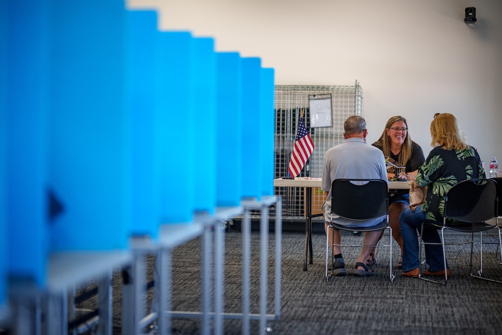 (Trent Nelson | The Salt Lake Tribune) Citizens vote at Riverton City Hall on Tuesday, June 25, 2024.