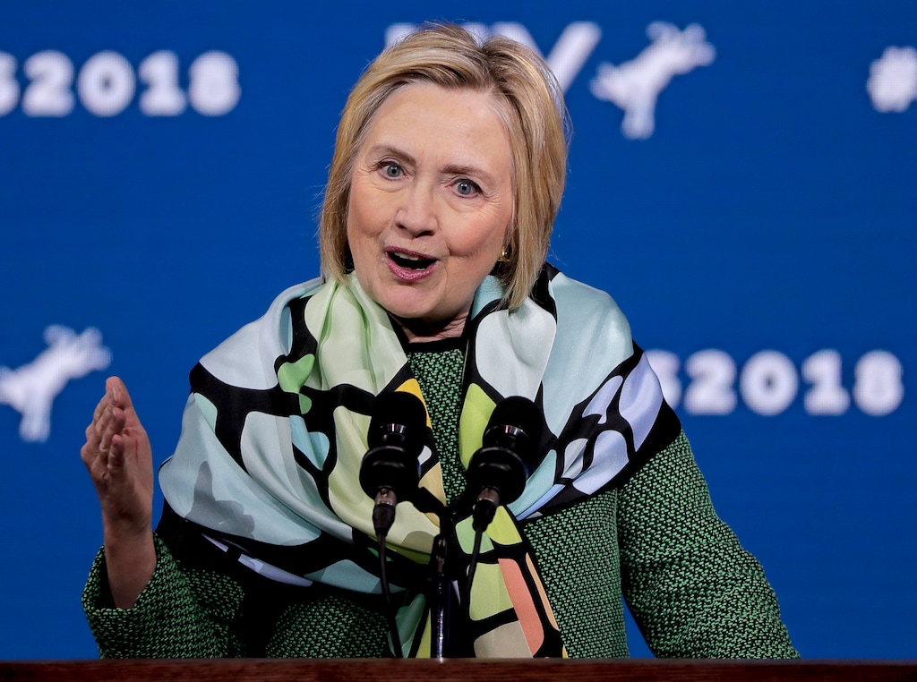 FILE - In this May 23, 2018, file photo, Hillary Clinton speaks during the New York state Democratic convention in Hempstead, N.Y. “Madam Secretary” won’t lack secretaries of state this fall. CBS on Tuesday, July 24, announced former secretaries Clinton, Madeleine Albright and Colin Powell will appear on the drama’s fifth season premiere on Oct. 7. (AP Photo/Julie Jacobson, File)