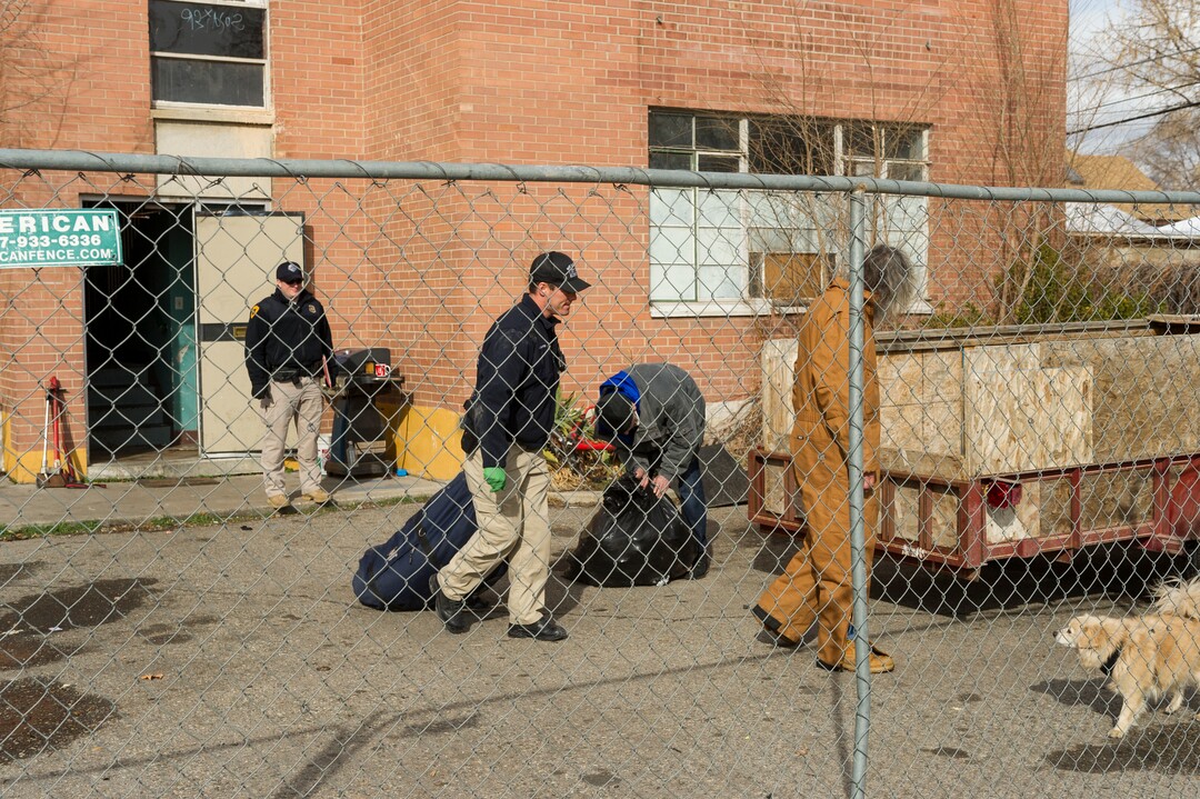Alex Gallivan  |  Special to the Tribune 

Various agencies from Salt Lake City perform an evacuation of remaining tenants at The Georgia Apartments, Saturday February, 2019
