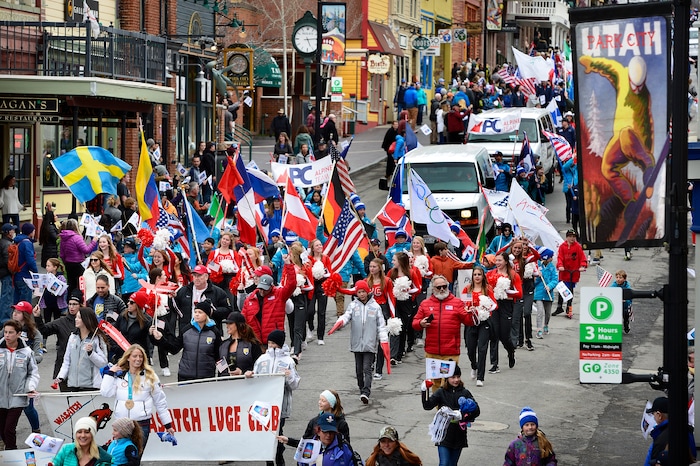 Scott Sommerdorf | The Salt Lake Tribune
Park City's Olympic and Paralympic parade heads down Main Street, Friday, April 6, 2018. The parade celebrates the accomplishments of Park City-based Olympians. Local athletes wrapped up the PyeongChang Winter Games by earning one silver and two bronze medals.