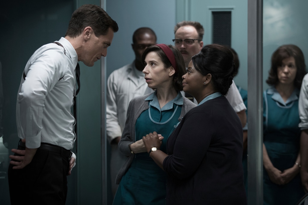 This image released by Fox Searchlight Pictures shows Michael Shannon, from left, Sally Hawkins and Octavia Spencer in a scene from the film, "The Shape of Water." Guillermo del Toro's Cold War fantasy tale will vie for the most nominations for the 90th annual Academy Awards. (Fox Searchlight Pictures via AP)