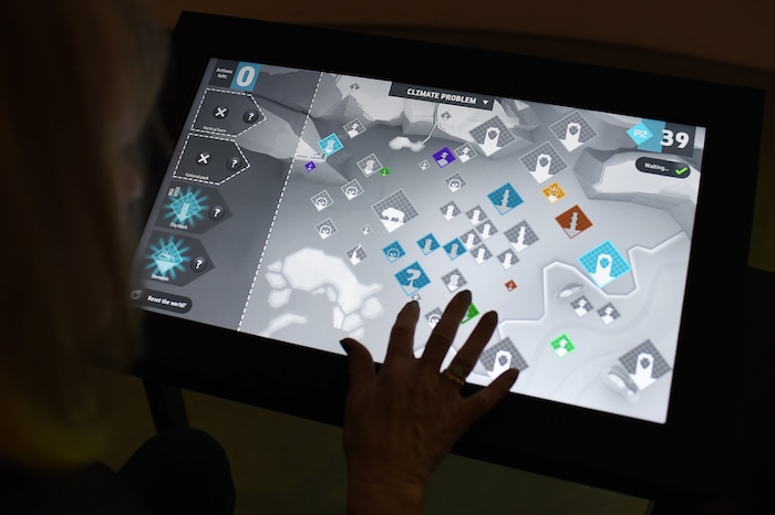 (Francisco Kjolseth  |  The Salt Lake Tribune)  The Natural History Museum of Utah at the Rio Tinto Center is officially introducing a new multiplayer game called Utah Climate Challenge, to help visitors consider issues of sustainability, biodiversity, population growth and urban sprawl. Located in the Utah Futures Gallery, the game is designed by Preloaded, a London-based company that specializes in designing games with a purpose to tackle complicated issues for a general audience.
