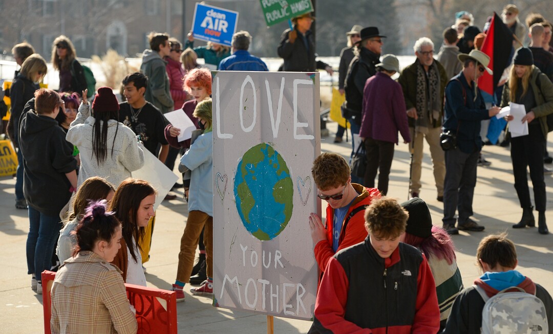 (Francisco Kjolseth  |  The Salt Lake Tribune)  Fridays For Future, Utah Youth Environmental Solutions, and partners strike in opposition to UtahÕs final oil and gas lease sale of 2019 that will auction off public lands and further fossil fuel development and for climate action during a rally on the steps of the Utah Capitol on Friday, Dec. 6, 2019.