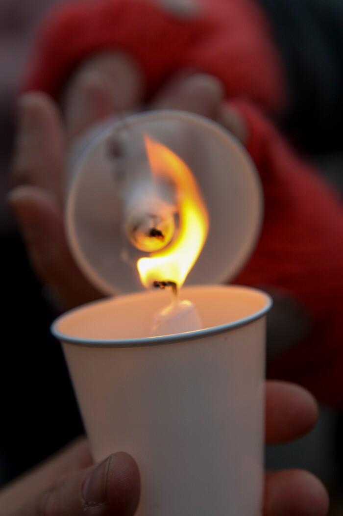 Leah Hogsten | The Salt Lake Tribune Candles are lit outside Chabad Lubavitch of Utah as members of Utah's Jewish and interfaith communities held a vigil and prayer service for the 11 people killed at the Tree of Life Synagogue in Pittsburgh, Monday, Oct. 29, 2018.