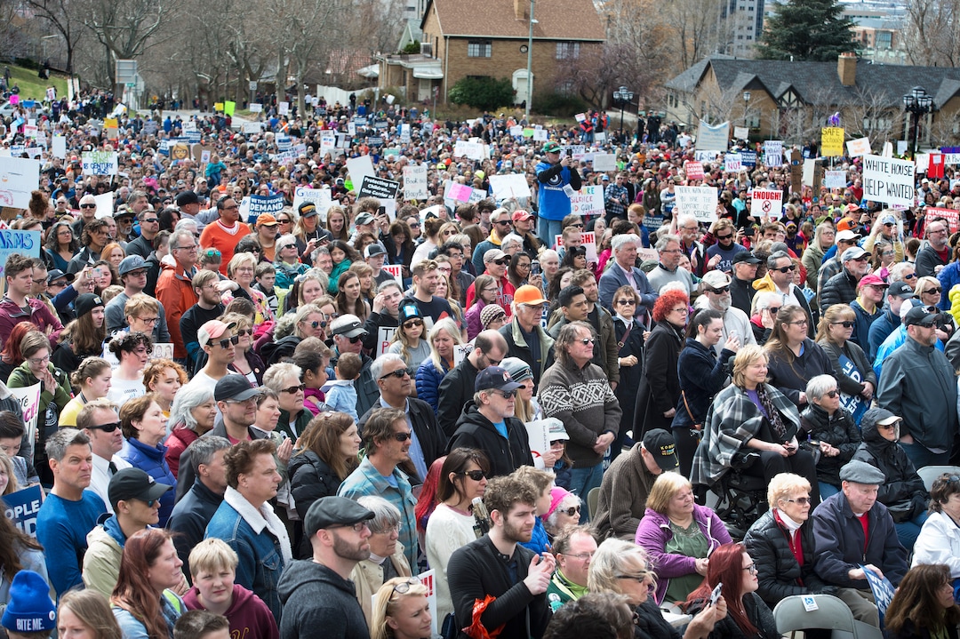 Scott Sommerdorf | The Salt Lake TribunePart of the huge crowd on the south lawn of the Utah State Capitol for the "For Our lives" rally, Saturday, March 24, 2018.