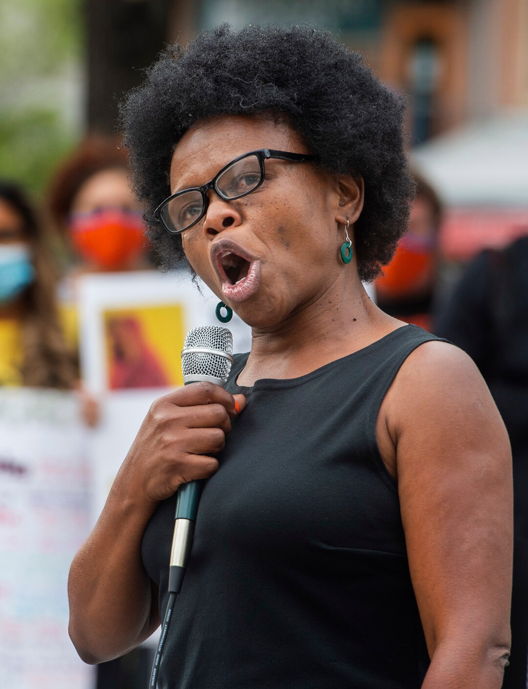 (Rick Egan  |  The Salt Lake Tribune) Victoria Sethunya speaks during a demonstration against police brutality at Pioneer Park on Saturday, June 13, 2020.