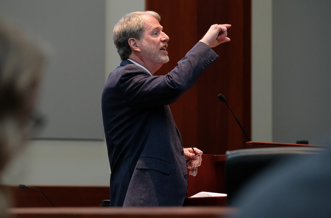 (Francisco Kjolseth  |  The Salt Lake Tribune)  Salt Lake Tribune attorney Michael O'Brien speaks with the Utah Supreme Court as it hears the appeal filed by BYU lawyers in 2018 after a 3rd District judge ruled that the private universityÕs police force is a governmental entity that has to follow the same rules for transparency as other police departments across the state on Friday, Oct. 4, 2019. The Salt Lake Tribune's lawsuit involved whether BYU police should be subject to Utah's open records laws.