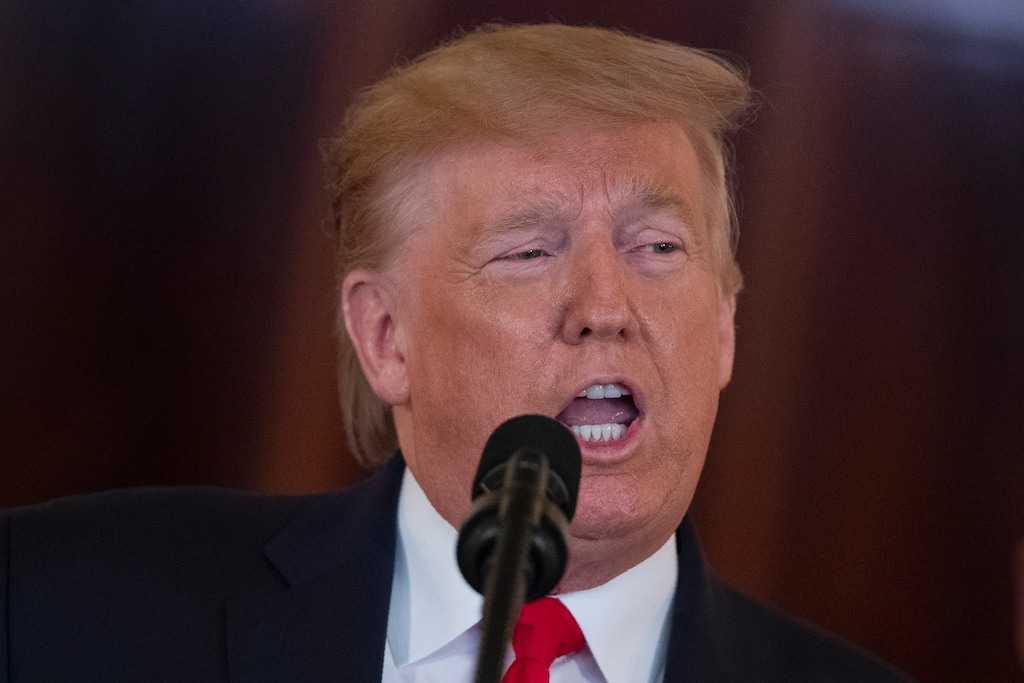 (Evan Vucci | AP) President Donald Trump addresses the nation from the White House on the ballistic missile strike that Iran launched against Iraqi air bases housing U.S. troops, Wednesday, Jan. 8, 2020, in Washington.