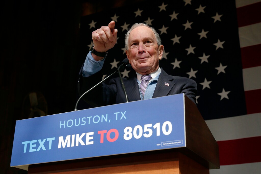 (Michael Wyke | AP)  Democratic presidential candidate former New York City Mayor Mike Bloomberg speaks during a campaign event at The Rustic restaurant, Thursday, Feb. 27, 2020, in Houston.