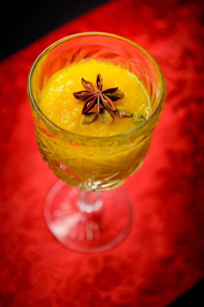 (Trent Nelson  |  The Salt Lake Tribune)Sholeh Zard (rice pudding with saffron, rose water, and almond) at Sumac Cafe, a new Persian Restaurant in Cottonwood Heights on Friday May 31, 2019.