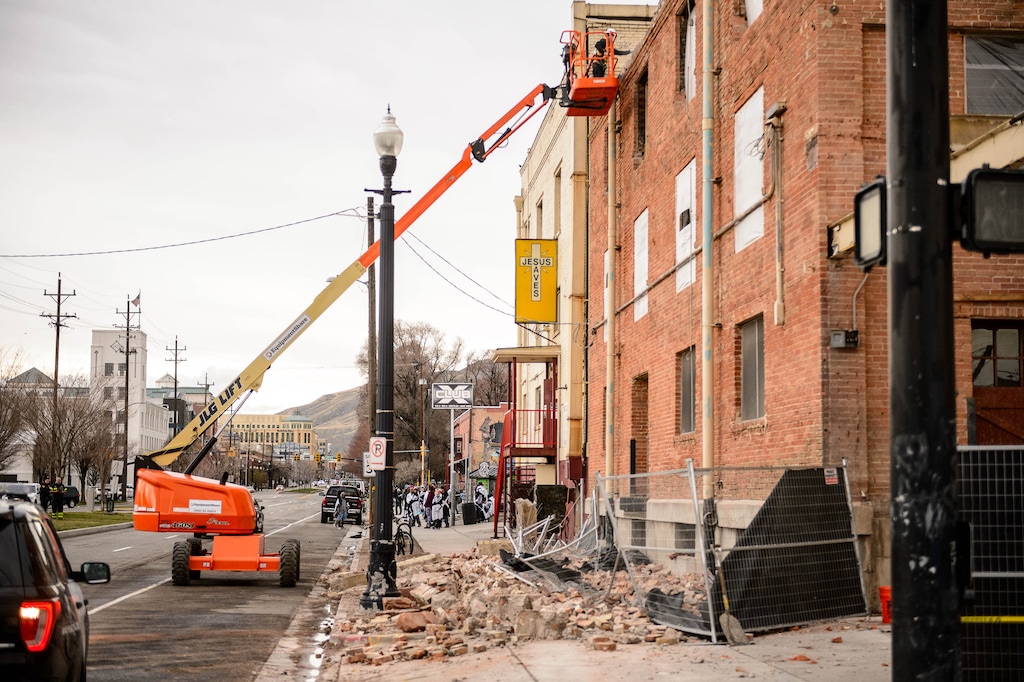 (Trent Nelson | Tribune file photo) The scene at the Rescue Mission of Salt Lake after an earthquake in Salt Lake City on Wednesday, March 18, 2020. People displaced from the mission suddenly found themselves homeless again. An Ogden Rescue Mission couldn't accommodate them, so Salt Lake County and Salt Lake City scrambled to help provide additional emergency shelter.