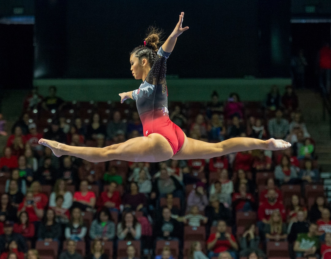 (Rick Egan  |  The Salt Lake Tribune)    Kari Lee competes on the balance beam for Utah, in the PAC-12 Gymnastics Championships at the Maverik Center, Saturday, March 23, 2019.