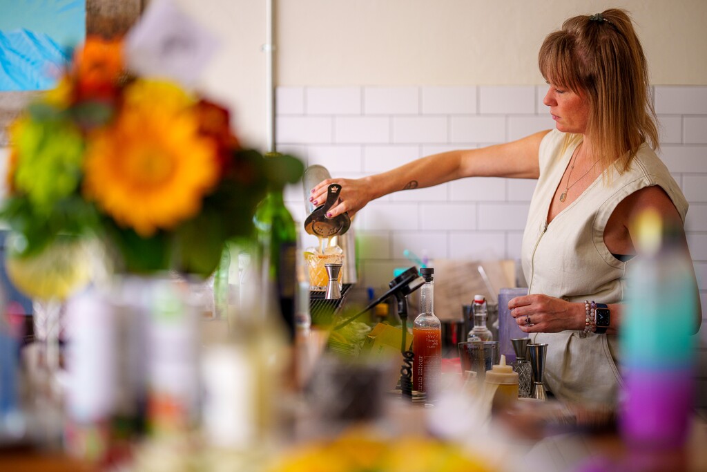 (Trent Nelson  |  The Salt Lake Tribune) Angelena Fuller mixes a drink at Oquirrh Restaurant in Salt Lake City on Monday, Aug. 30, 2021.