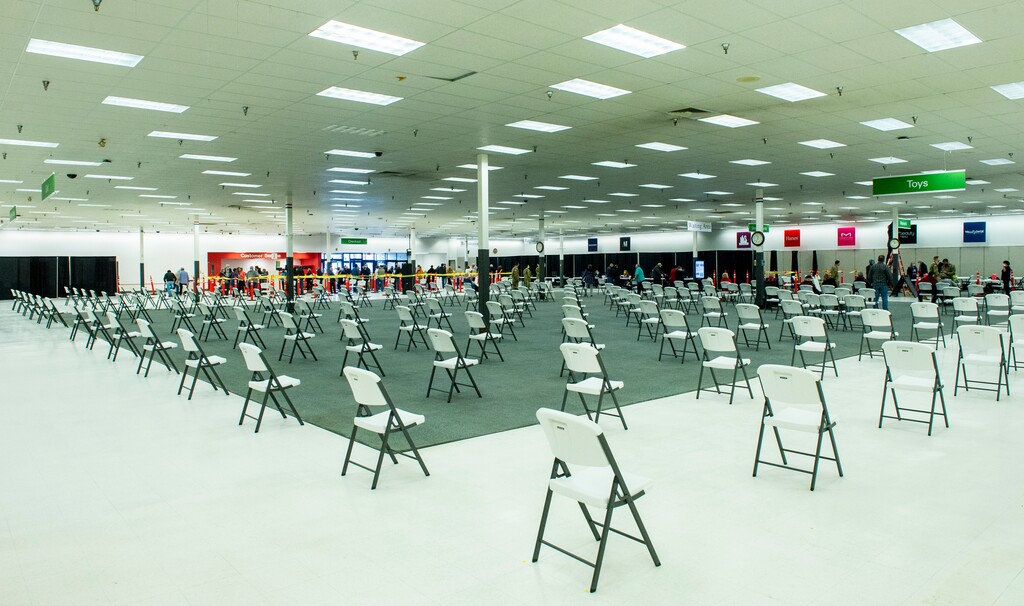(Rick Egan | Tribune file photo) A socially distanced waiting area for Utah County residents to get their COVID-19 vaccinations in a former Shopko store in Spanish Fork is shown Wednesday, Jan. 27, 2021.