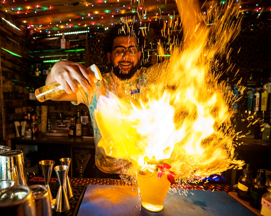 (Rick Egan | The Salt Lake Tribune) Sam Miller mixes a mai tai at Suckerfish, in Sugar House, on Thursday, Feb. 2, 2023.