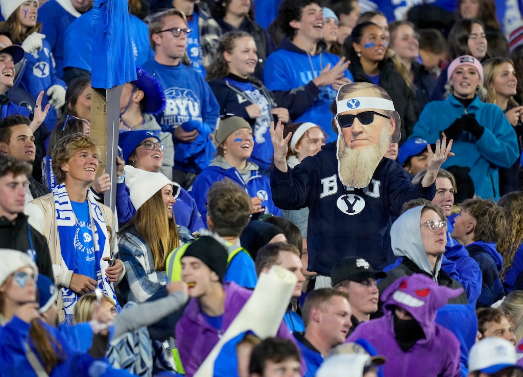 (Francisco Kjolseth  | The Salt Lake Tribune) BYU fans during their game against the Oklahoma State Cowboys in Provo on Friday, Oct. 18, 2024.