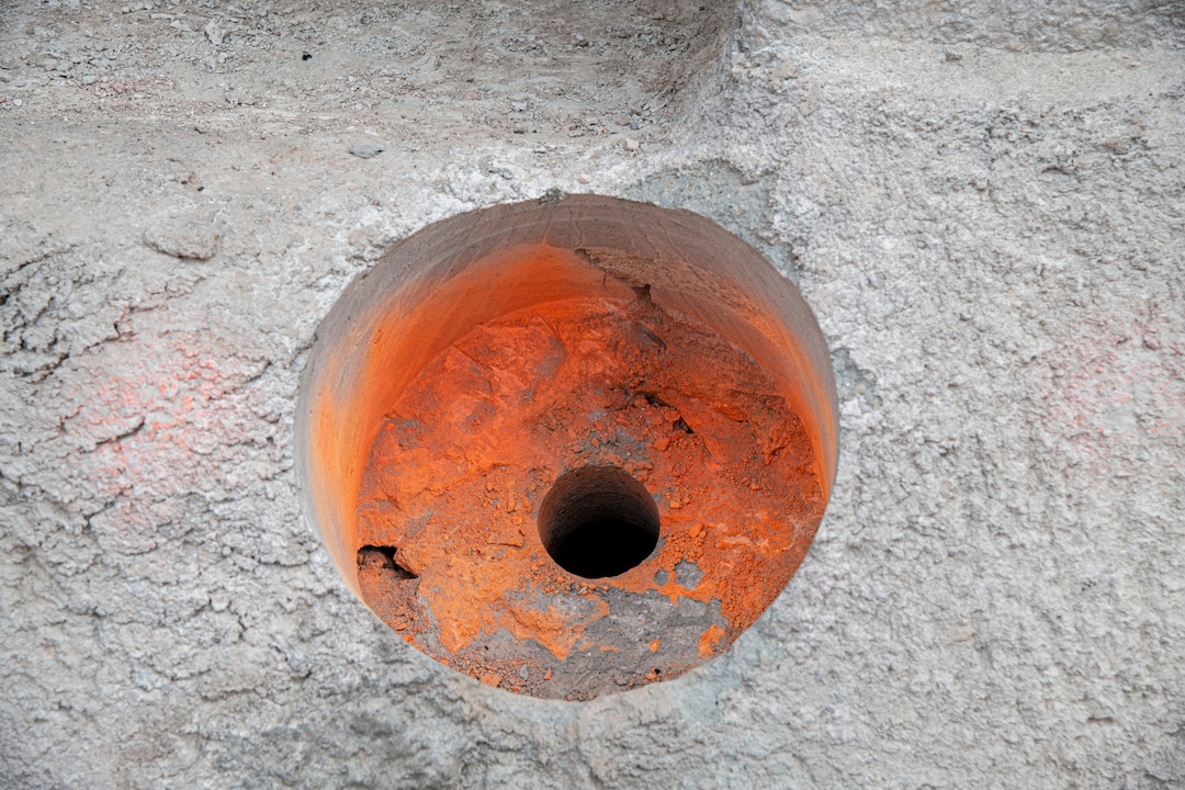 (Photo courtesy The Church of Jesus Christ of Latter-day Saints) As part of strengthening the temple foundation in preparation for the seismic upgrade, these holes are drilled. A rod will be inserted, with fasteners that can tighten both sides of the foundation wall, to add stability.