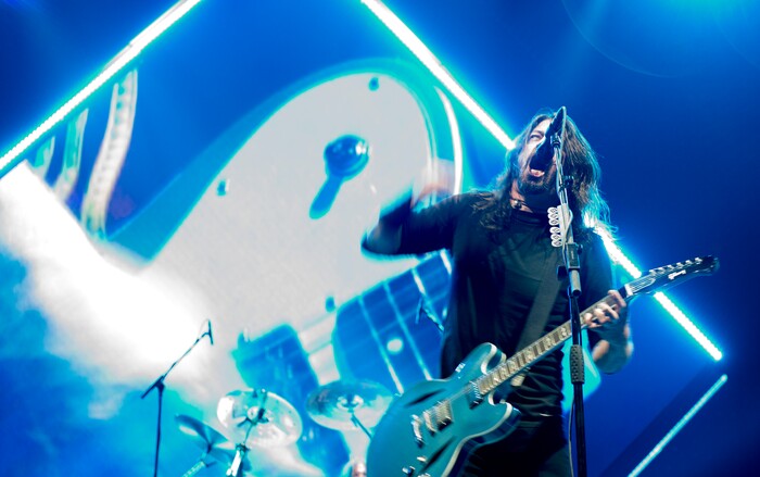 (Leah Hogsten  |  The Salt Lake Tribune)  The Foo Fighters rock the crowd at Vivint Smart Home Arena to debut their latest studio album, "Concrete and Gold" in Salt Lake City, December 12, 2017.