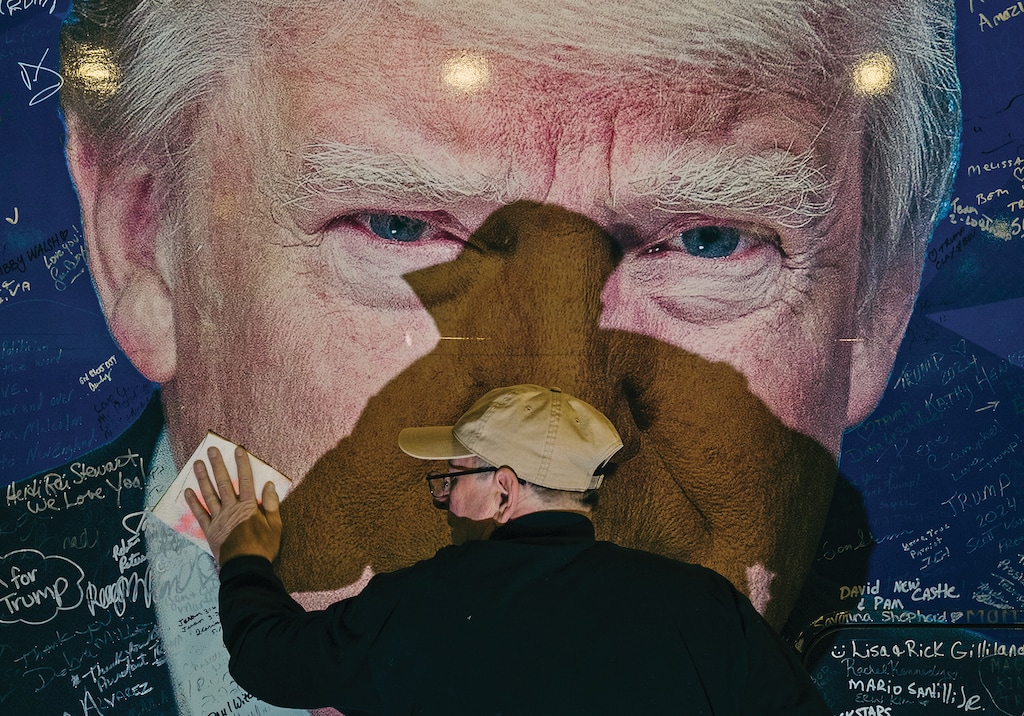 FILE — A bus with Donald Trump’s image, on display at the Conservative Political Action Conference (CPAC), is shown in National Harbor, Md. on Feb.  20. (Damon Winter/The New York Times)