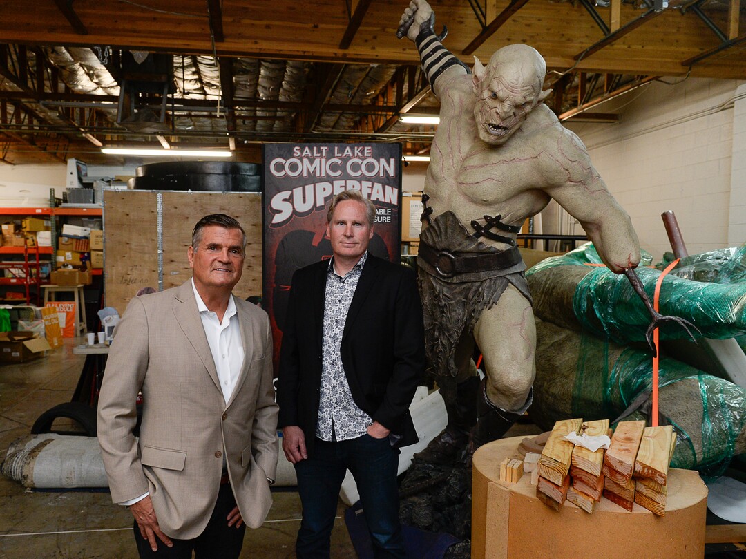 (Francisco Kjolseth  |  The Salt Lake Tribune)  Props used in years past give a glimpse into the behind the scenes for founders of Salt Lake Comic Con Bryan Brandenburg, left, and Dan Farr as they retrace the origins of their successful convention project and their vision for the future.