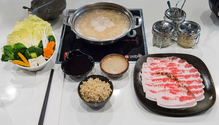 (Rick Egan  |  The Salt Lake Tribune)  Pork belly with tonkotsu broth at the Tonkotsu Shabu Shabu Bar, a new Japanese hot pot restaurant in West Valley City.