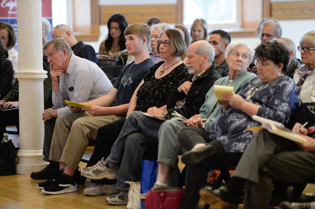 (Francisco Kjolseth  |  The Salt Lake Tribune)  People attend a tax reform discussion hosted by the Eagle Forum at the Provo City Library on Wed. May 8, 2019.